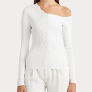 Lauren Ralph Lauren Baroucha One Shoulder Ribbed Long Sleeve Top